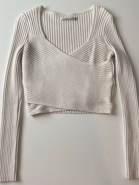 Abercrombie & Fitch Off-White Ribbed Wrap Crop Top